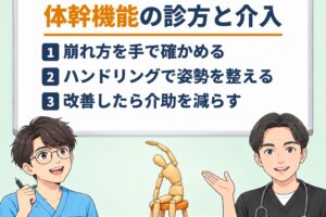 深掘りセラピストマガジンVol.14｜座位では保てる体幹が、立つ・歩くと崩れる。崩れ方を手で確かめ、介助を減らす