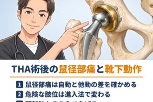 深掘りセラピストマガジンVol.15｜THA術後の鼠径部痛と靴下動作。腸腰筋と頚部軸から介入を組み立てる